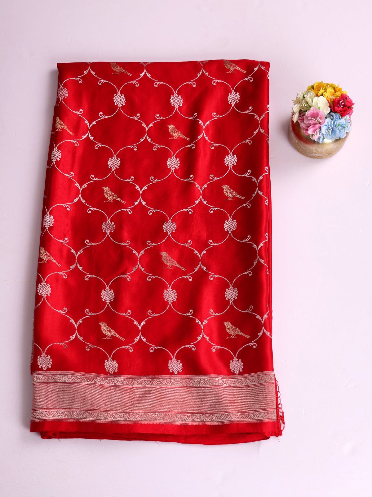 Crimson Red Mashru Silk Saree