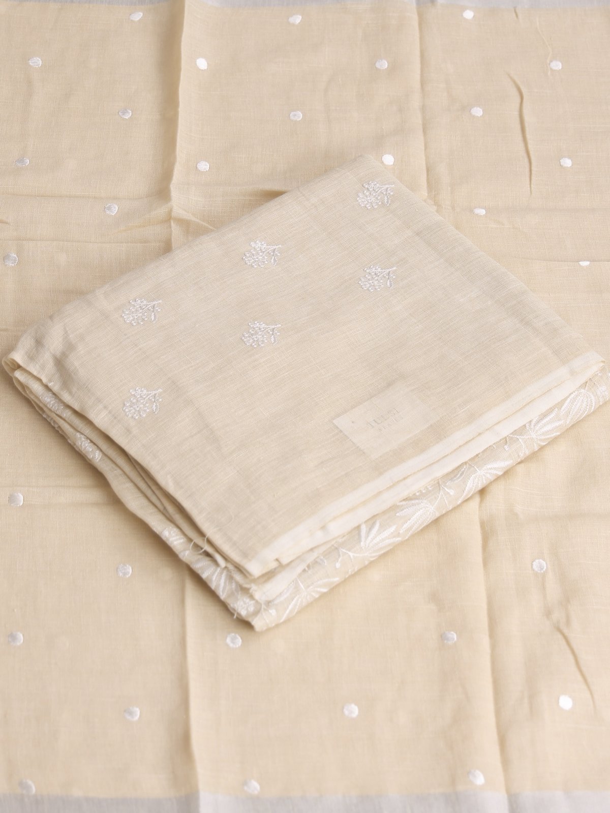 Beige Embroidered Linen Salwar Material