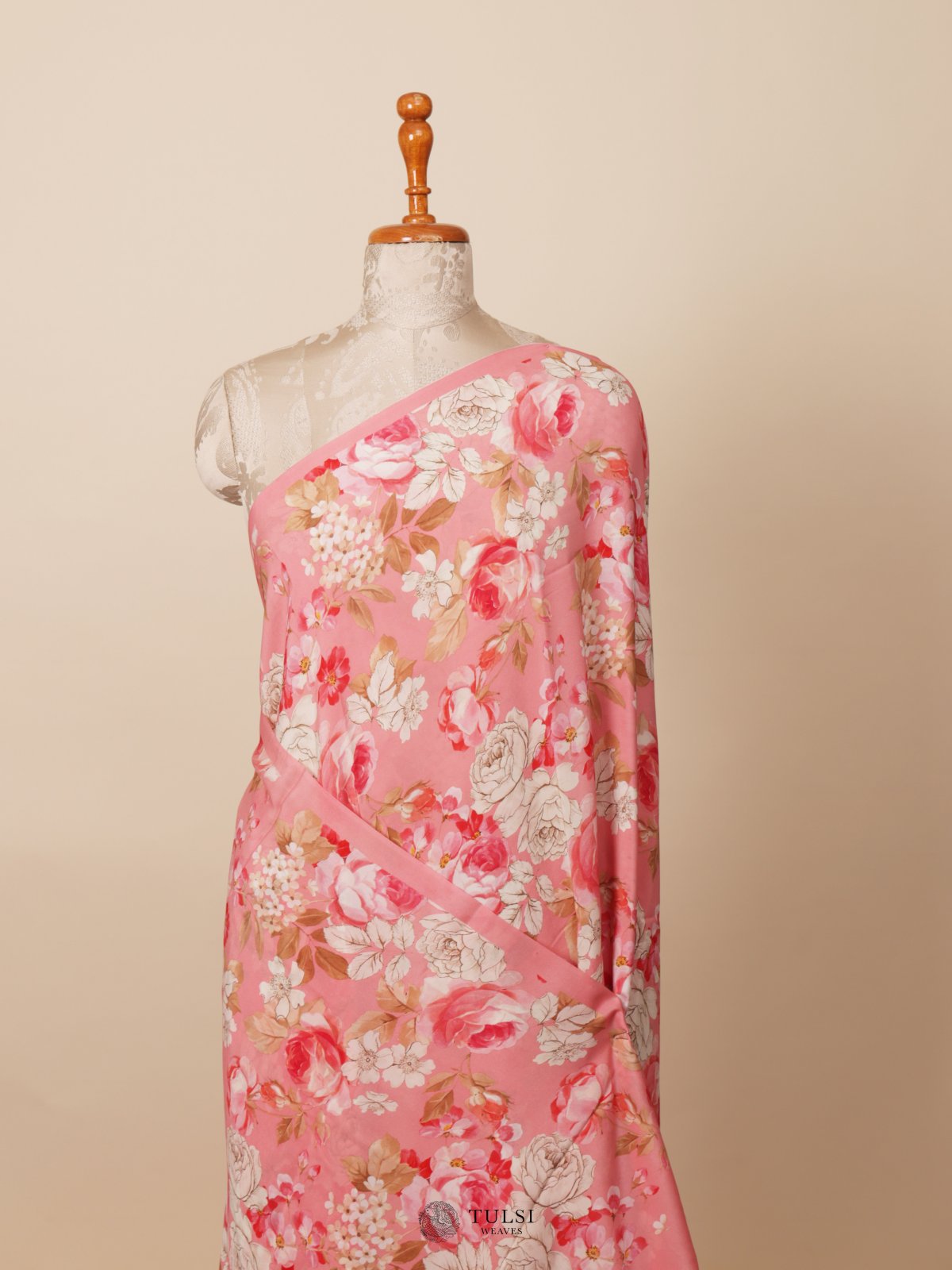 Pink Floral Printed Crepe Silk Saree