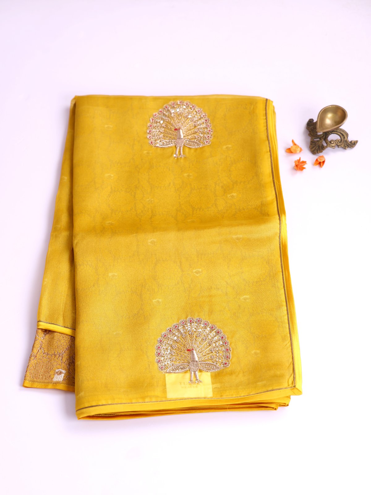 Yellow Embroidered Organza Silk Saree