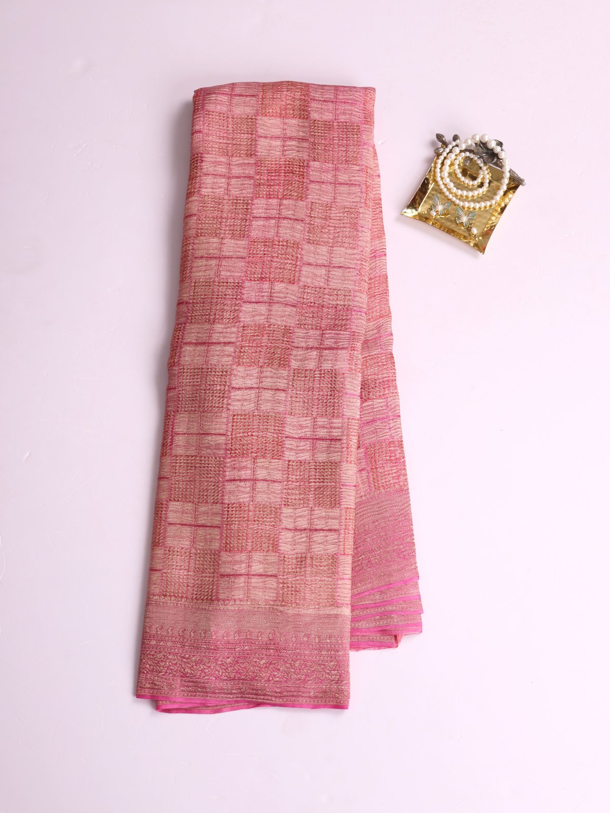 Pink Brocade Georgette Silk Saree 