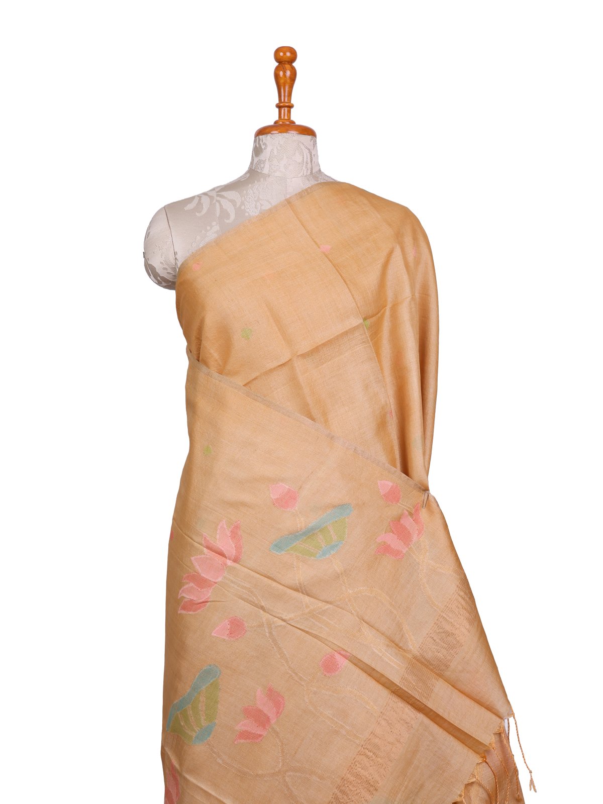 Sandal Tussar Jamdani Silk Saree