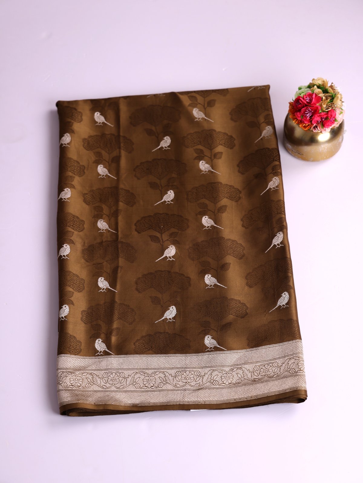 Brown Brocade Mashru Silk Saree 