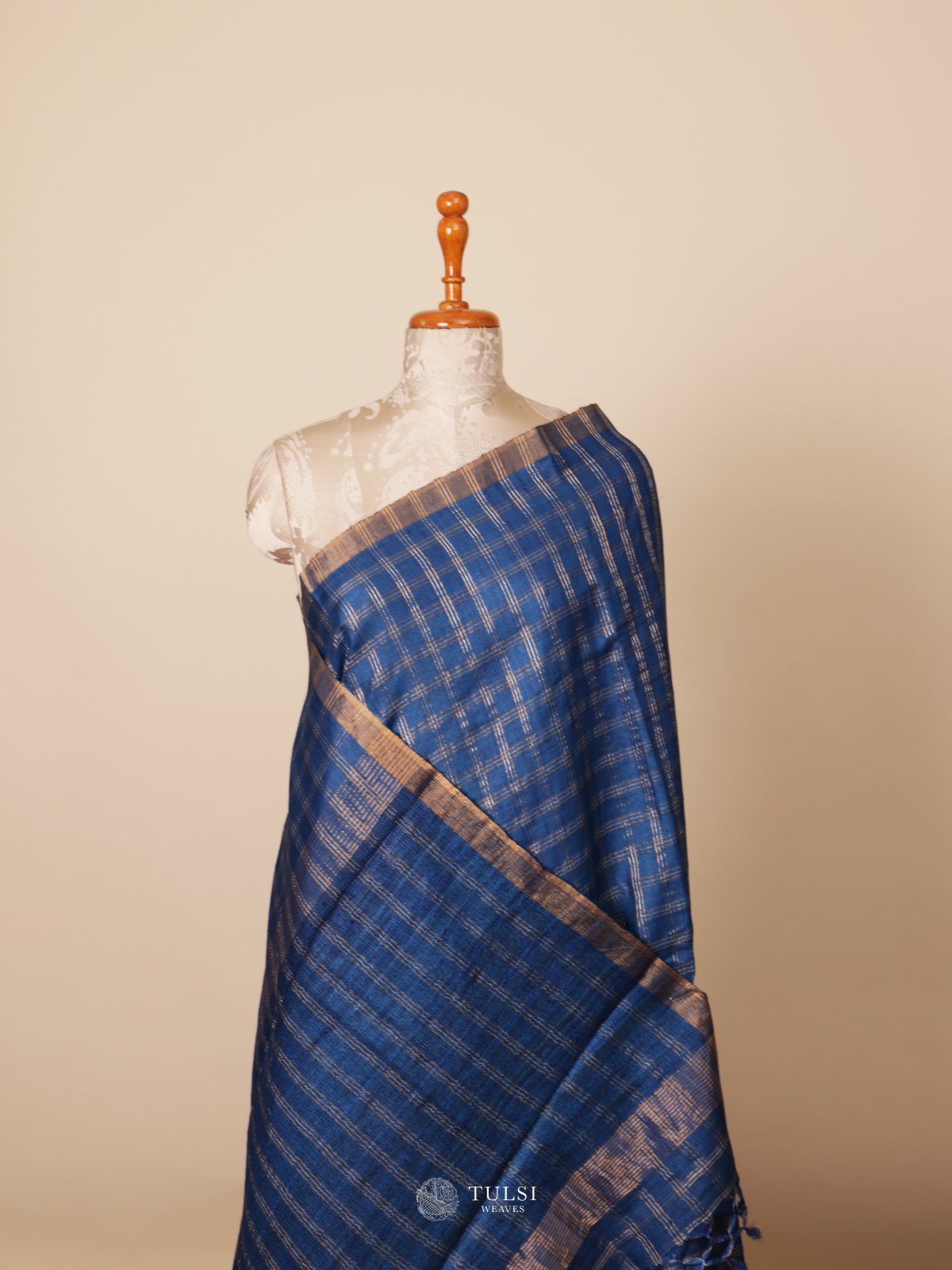 Dark Blue Tussar Silk Saree