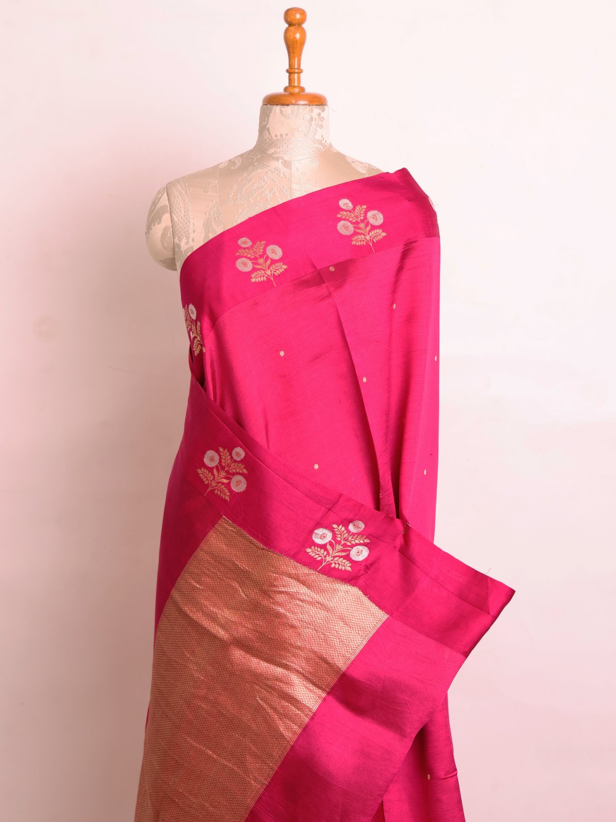 Dark Rose Mashru Silk Saree With Patola Blouse