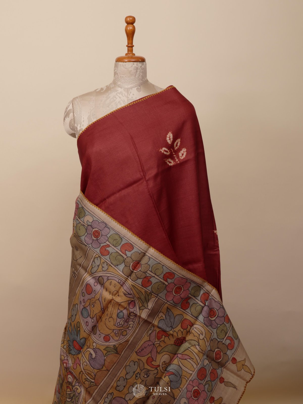 Maroon Shibori Tussar Silk Saree