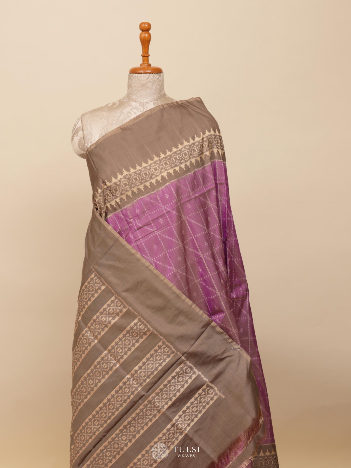 Dusty Purple Ikat Silk Saree