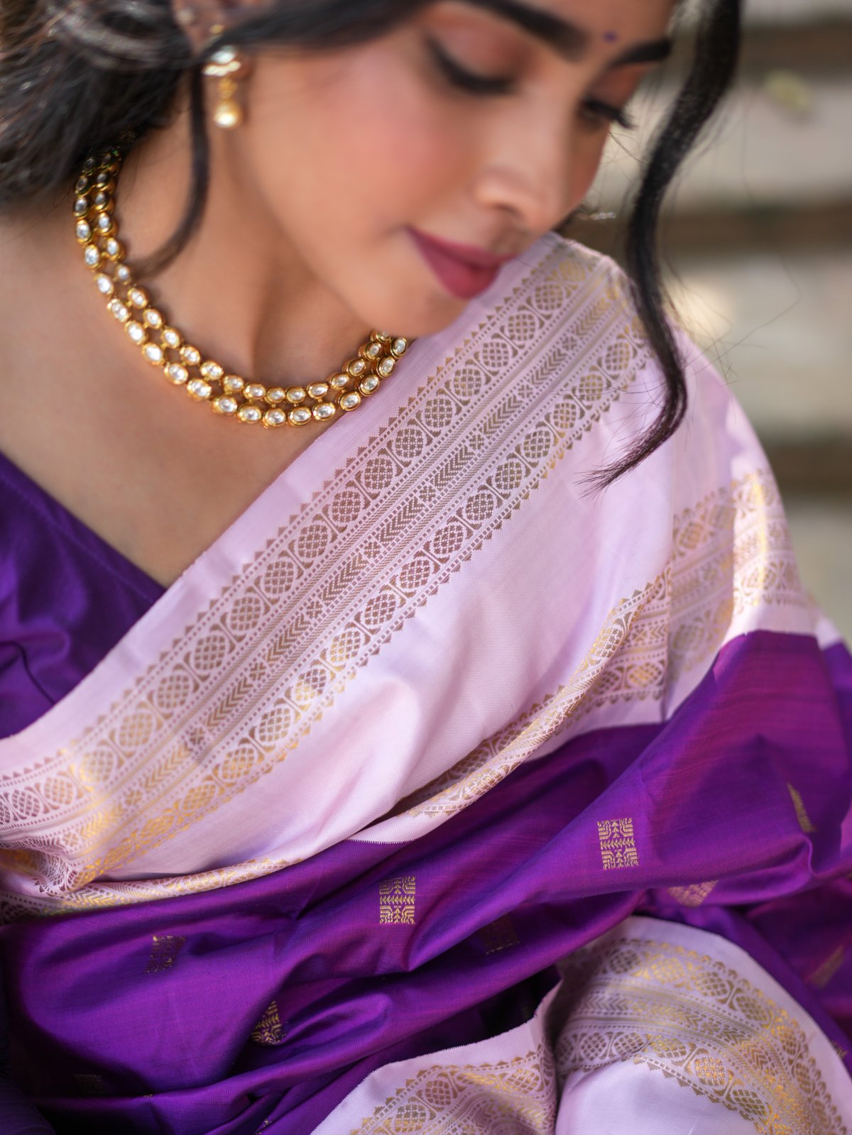 Purple Kanjeevaram Silk Saree With Lavender Border 