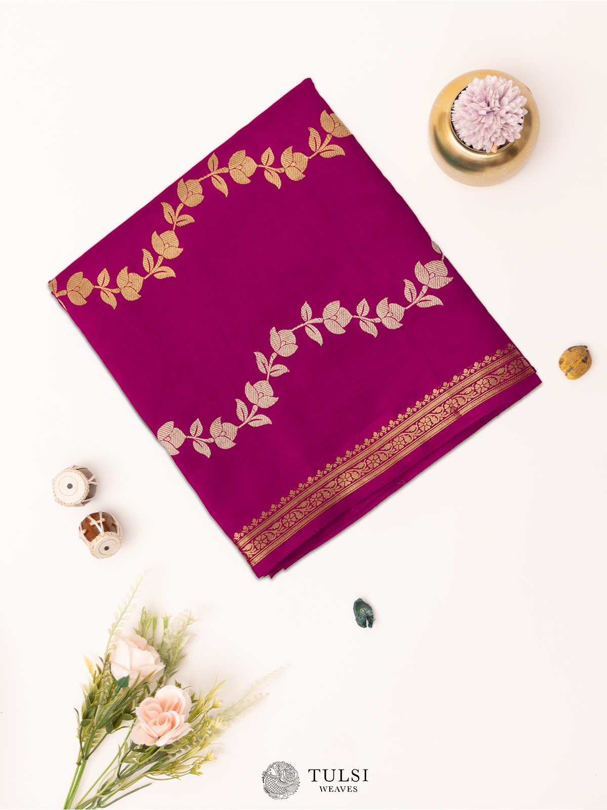 Rani Pink Mashru Silk Saree with Small Zari Border