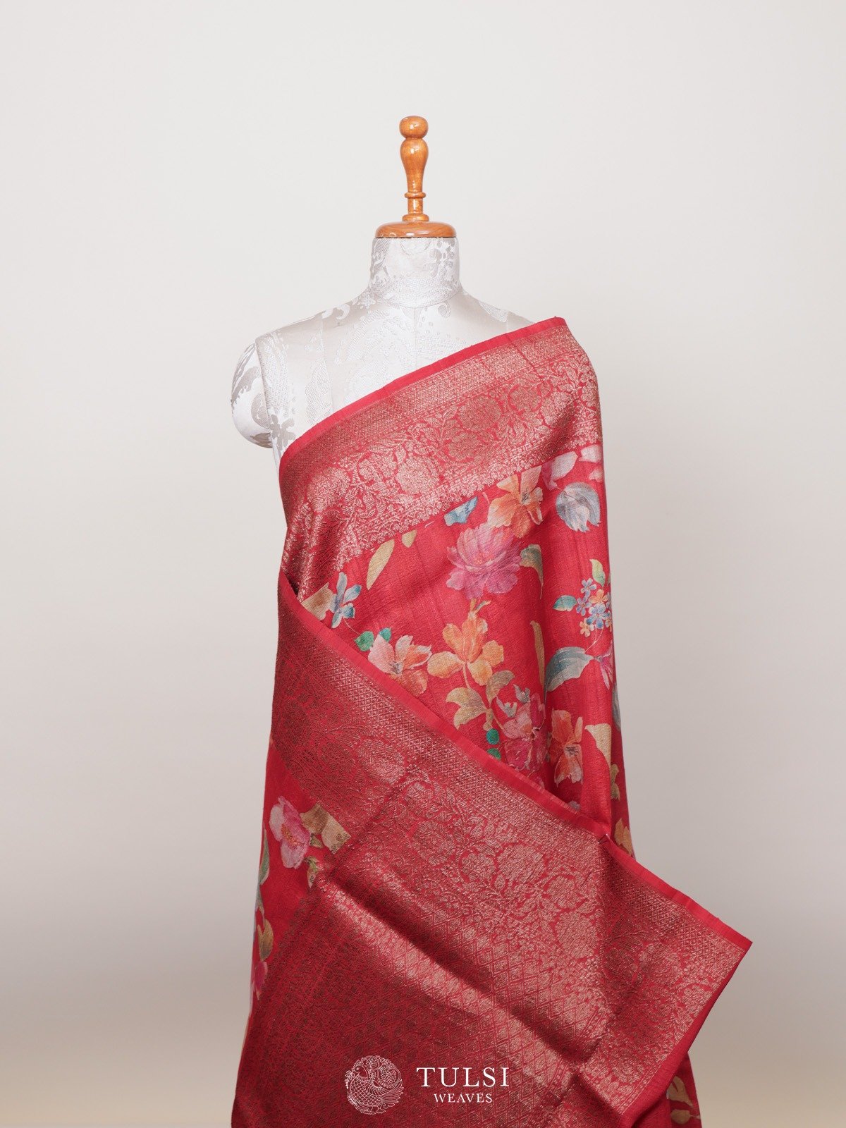 Red Banarasi Tussar Silk Saree