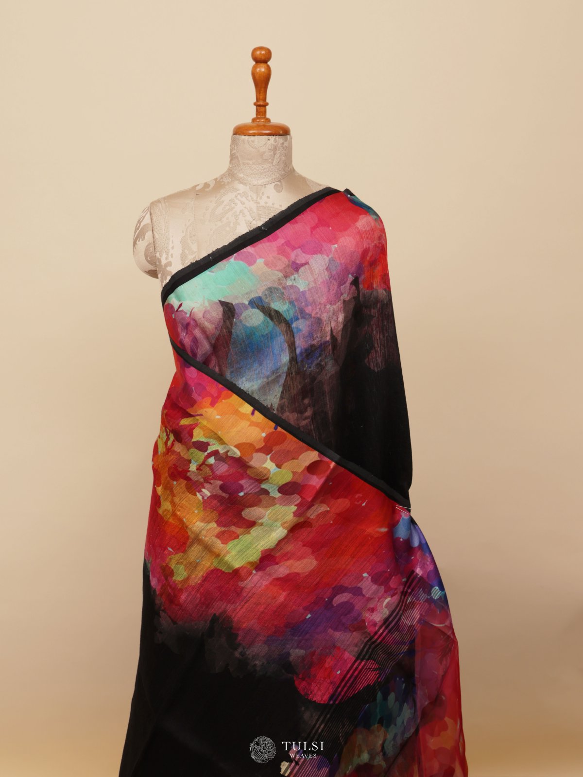 Black Matka Printed Tussar Silk Saree