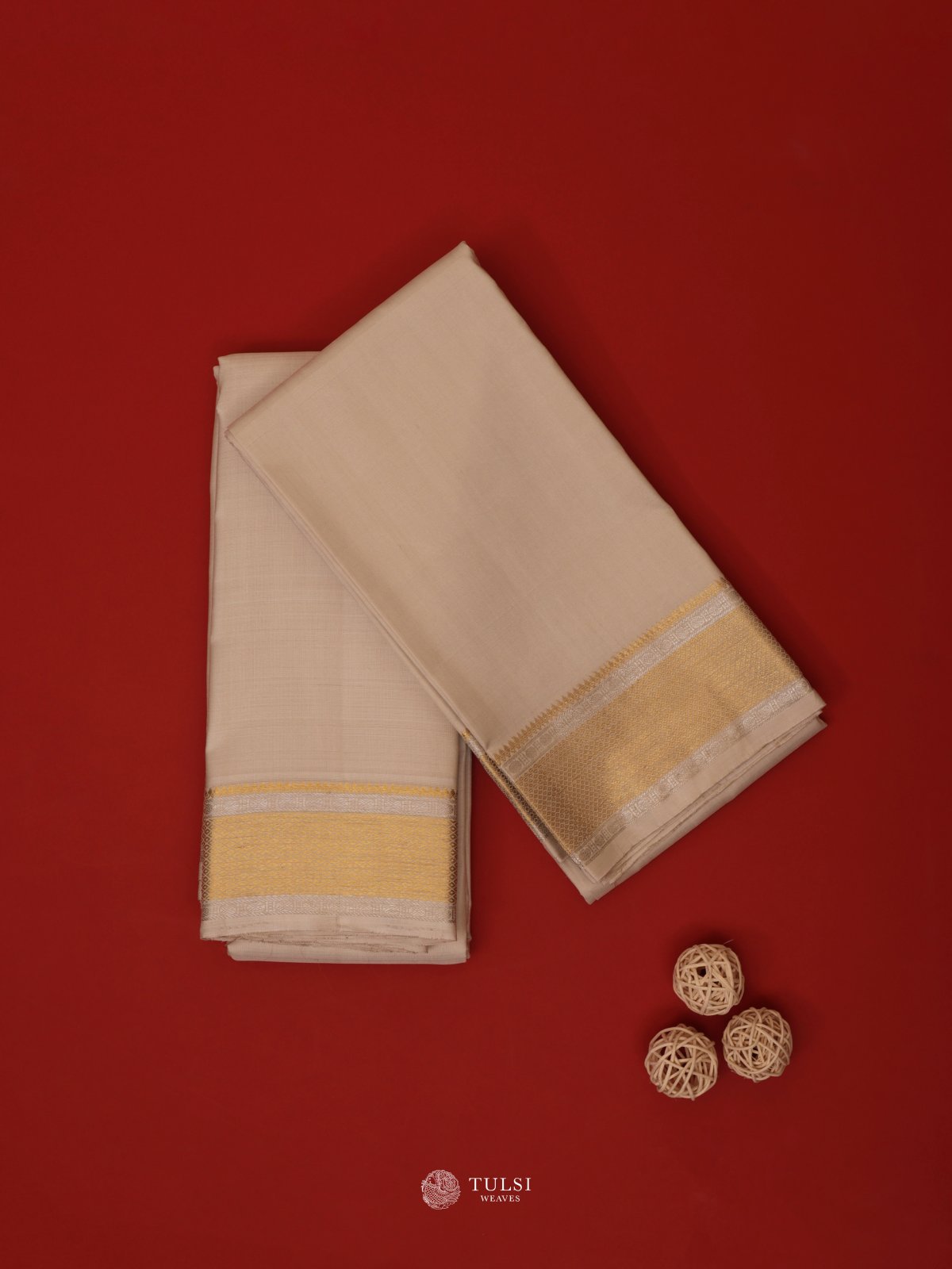 Off White Silk Dhoti and Vasthram with Zari Border