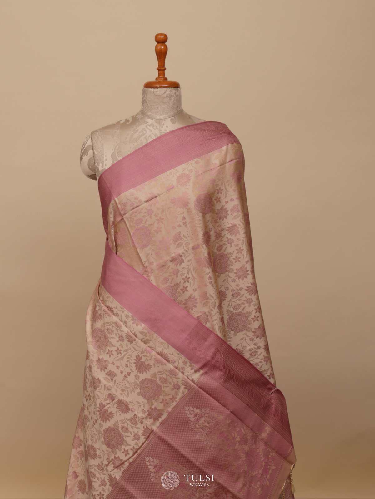 Beige Tanchoi Silk Saree