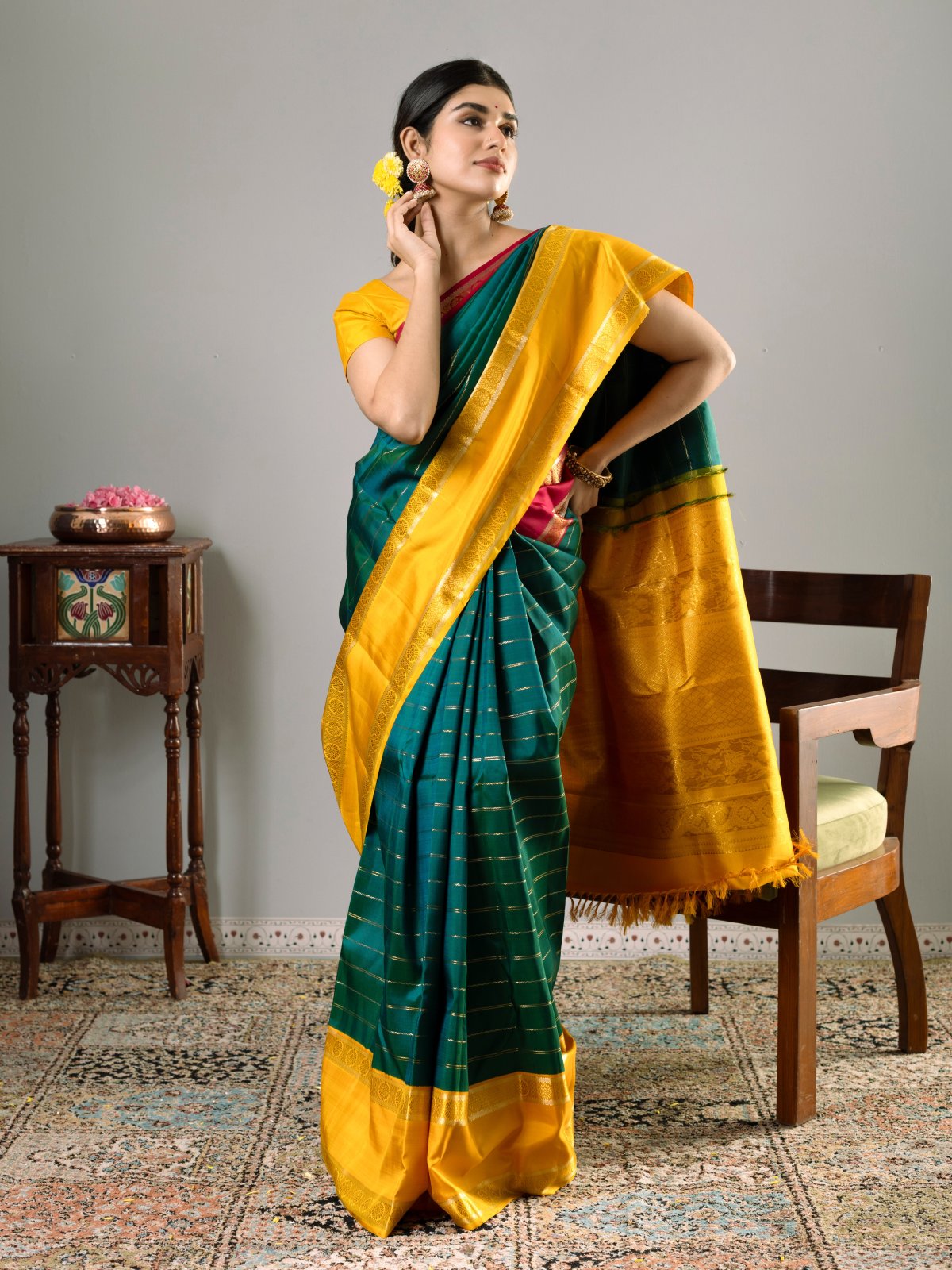 Bottle Green Kanjeevaram Silk Saree