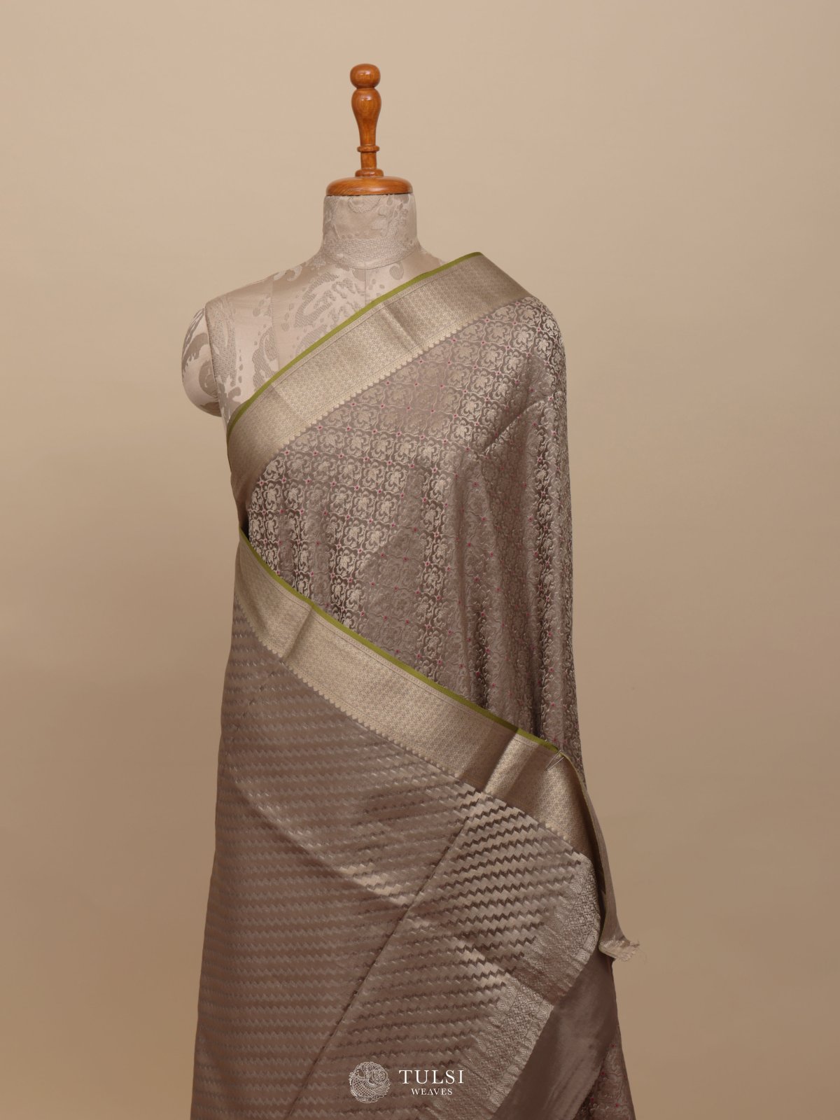 Grey Banaras Crepe Silk Saree