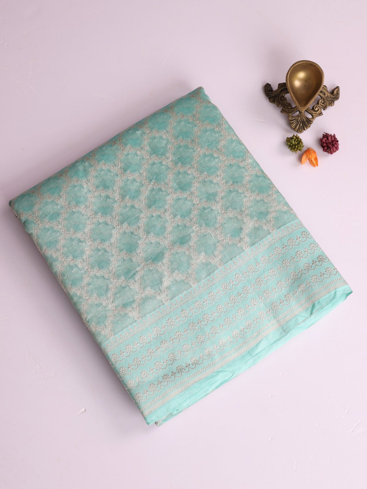 Light Blue Tissue Organza Silk Saree