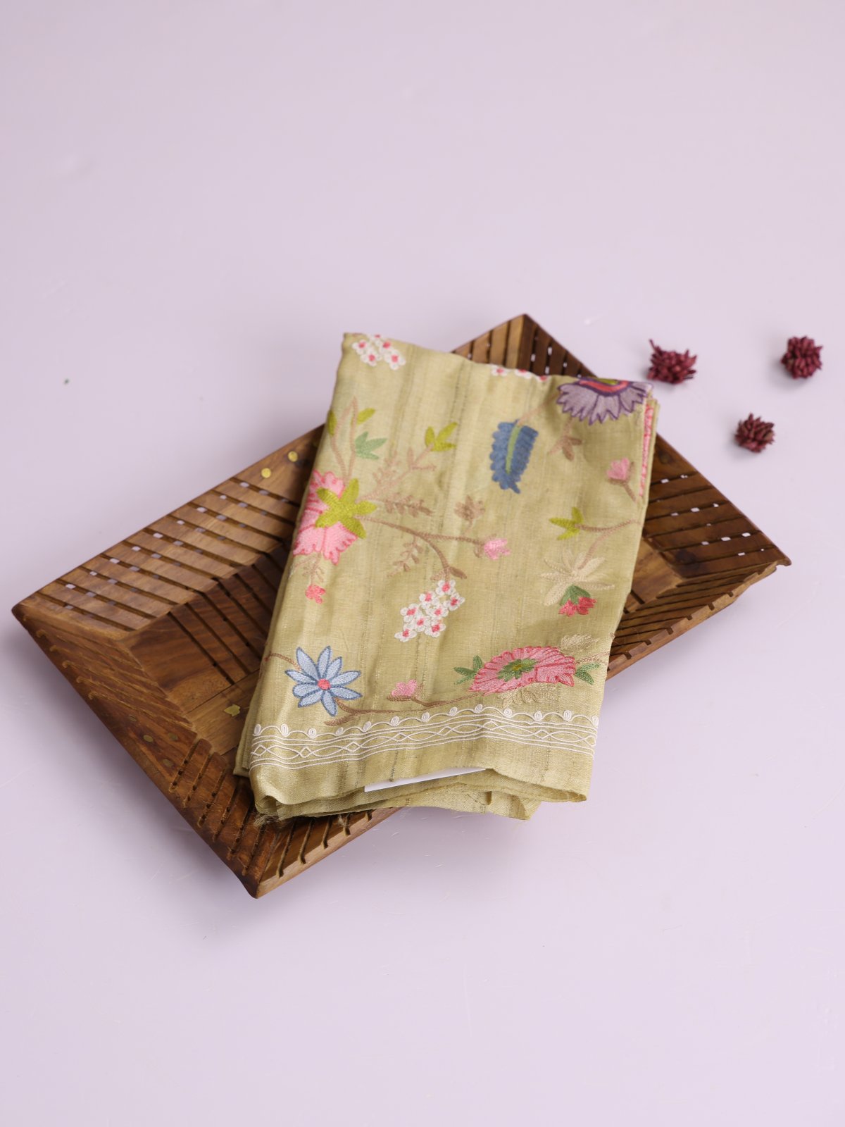 Light Greenish Yellow Embroidered Tussar Silk Blouse