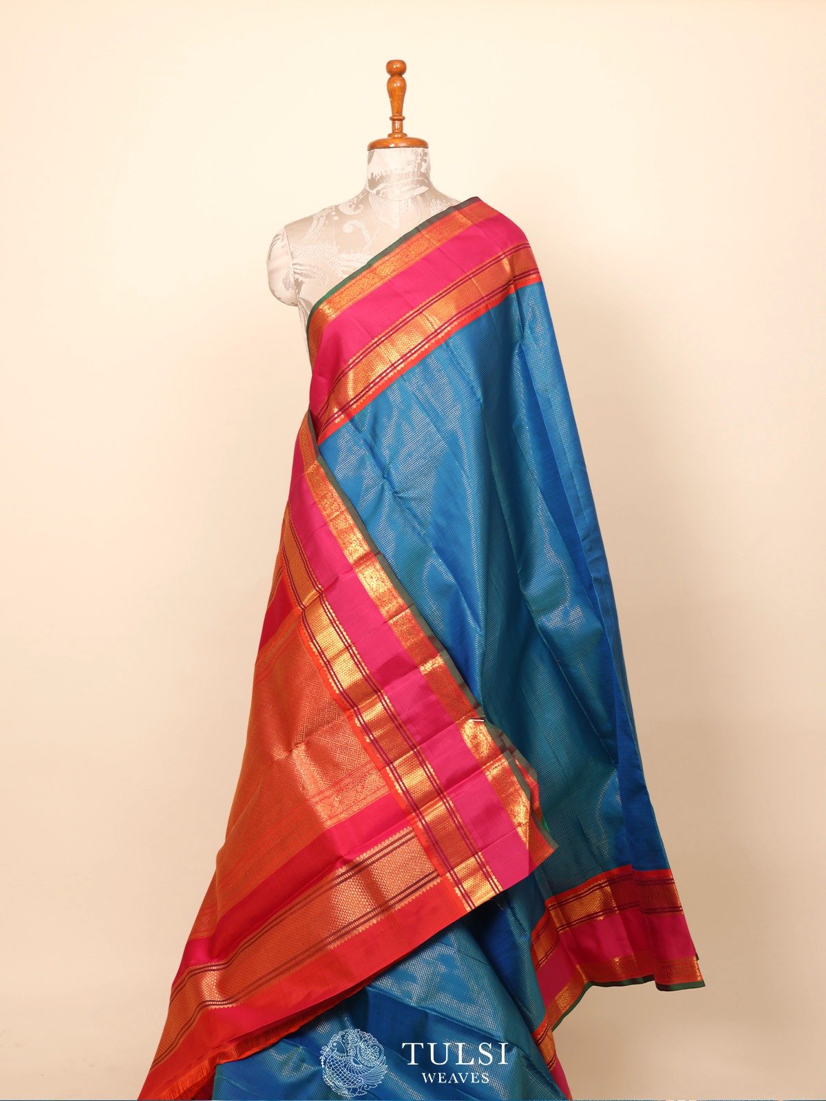 Ocean Blue Kanjeevaram Silk Saree 