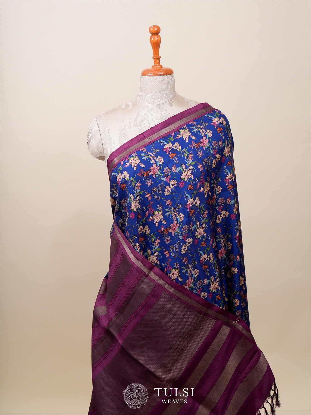 Dark Blue Printed Kanjveevaram Silk Saree