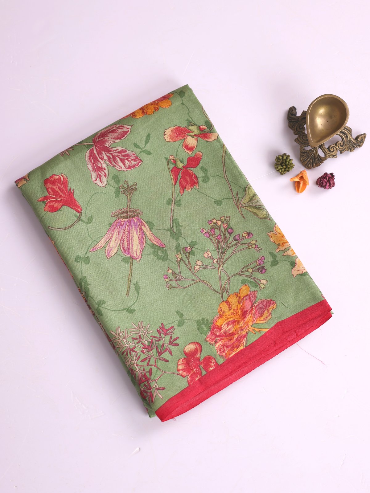Pastel Green Printed Tussar Silk Saree 