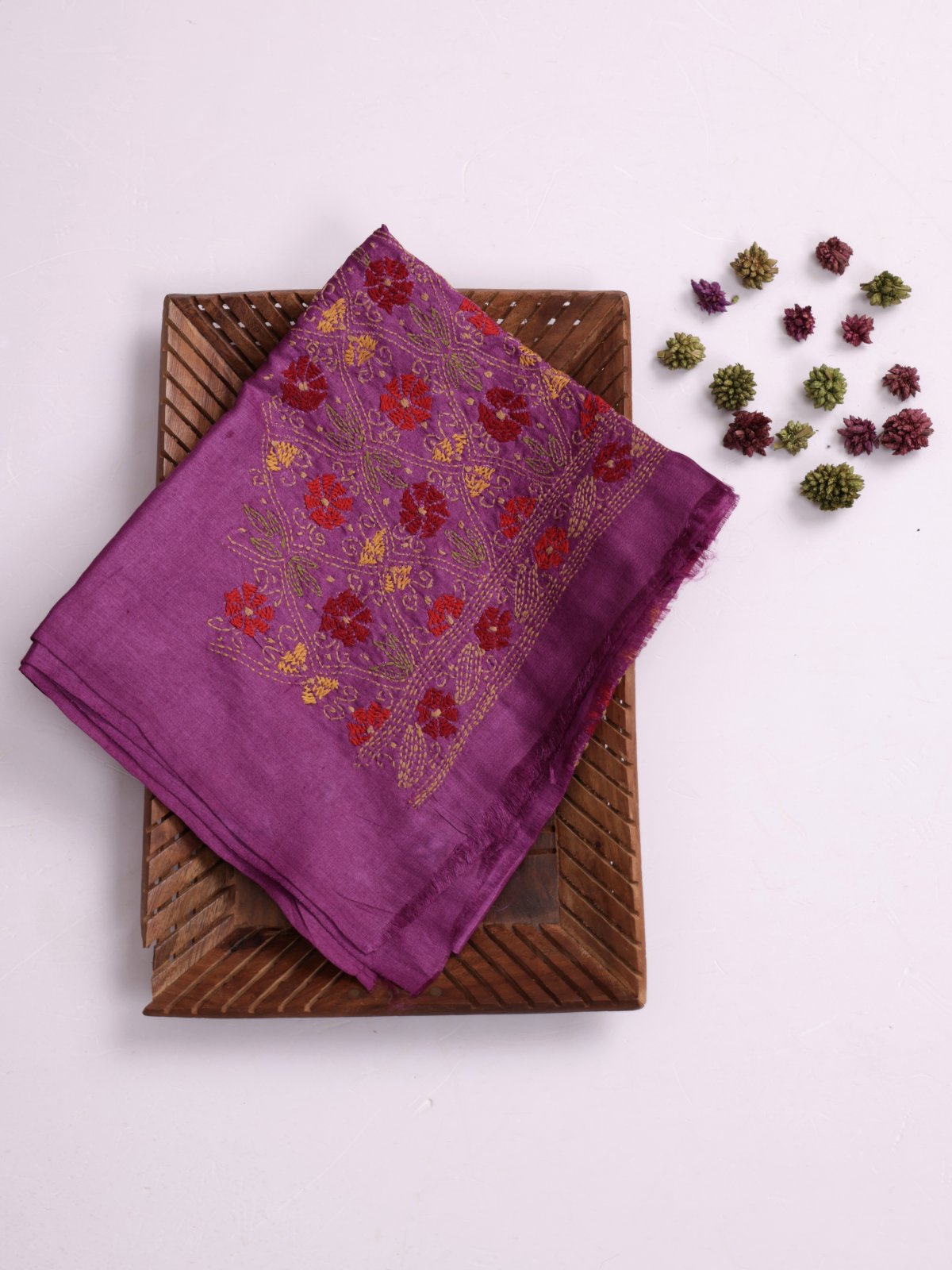 Purple Embroidered Tussar Silk Blouse