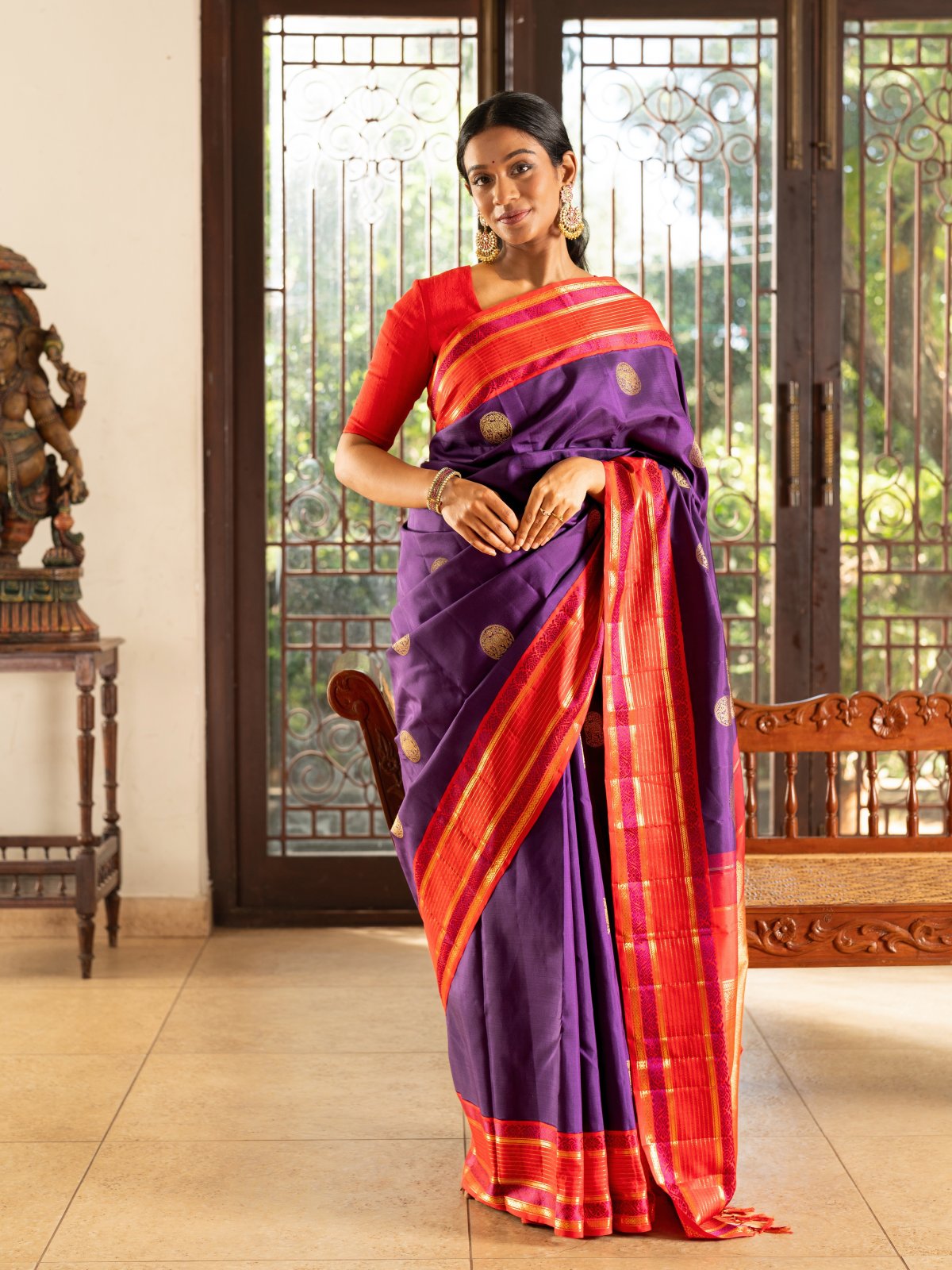 Purple Kanjeevaram Silk Saree with Contrast Border 