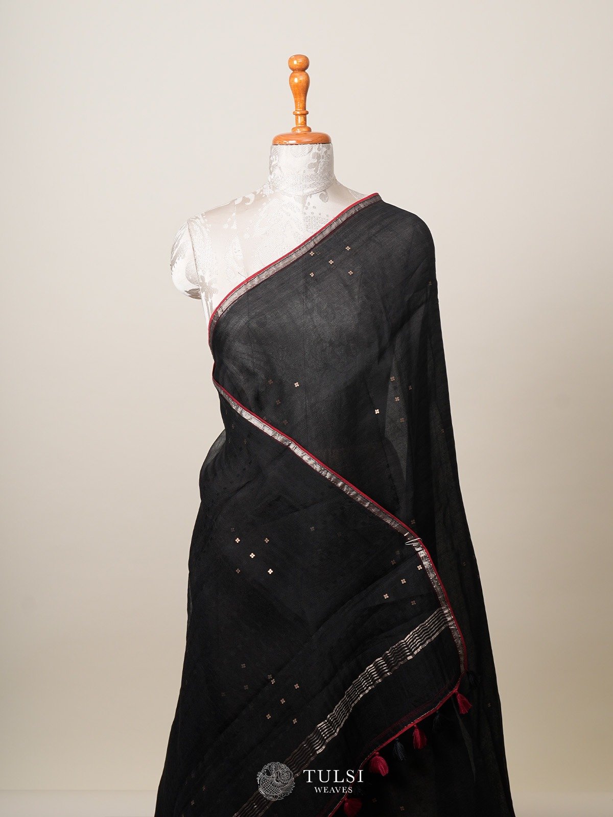 Black Organza Silk Saree With Kalamkari Blouse