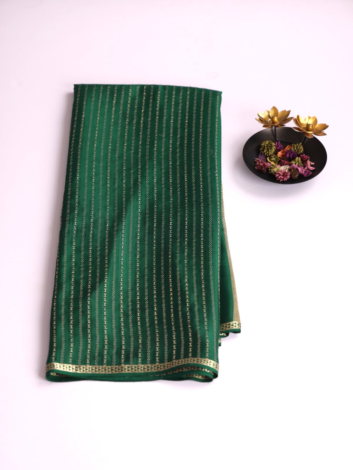 Bottle Green Striped Mysore Silk Saree