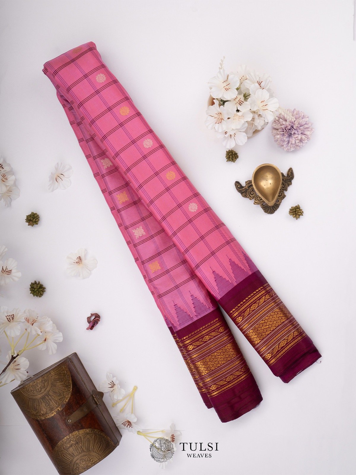 Dark Lilac Gadwal Silk Saree with 