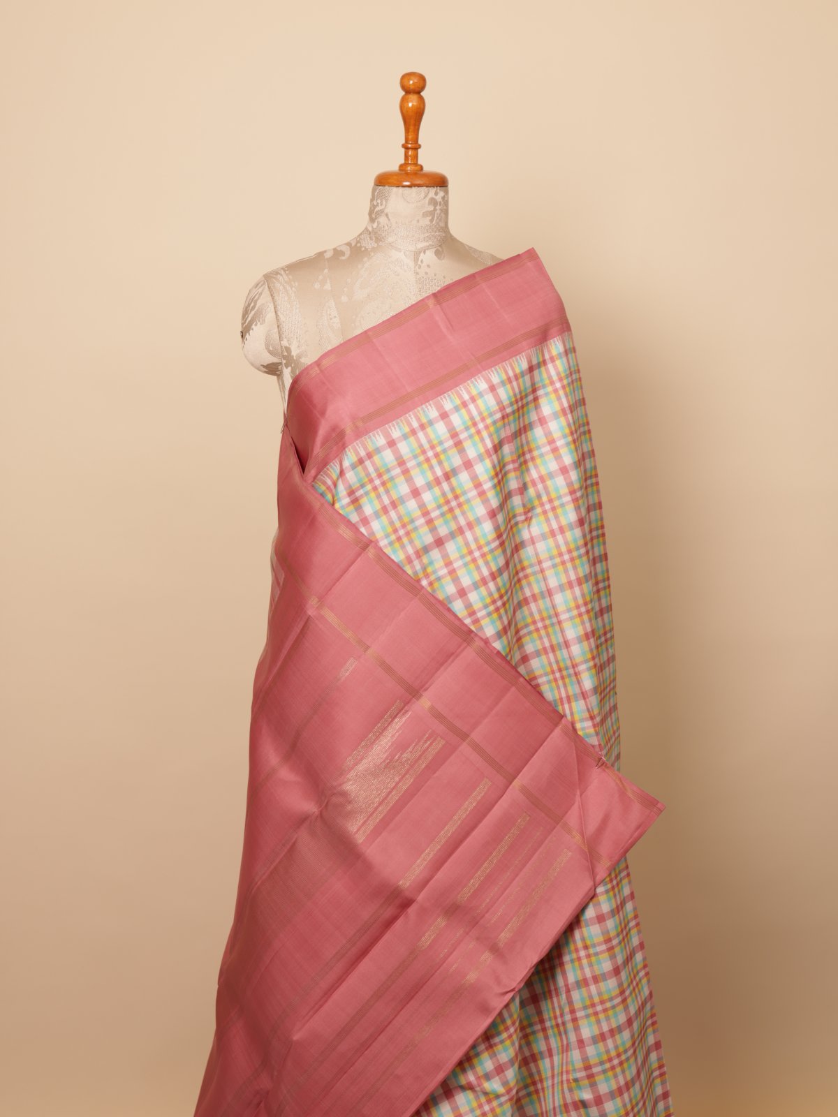 Multi Color Checked Kanjeevaram Silk Saree