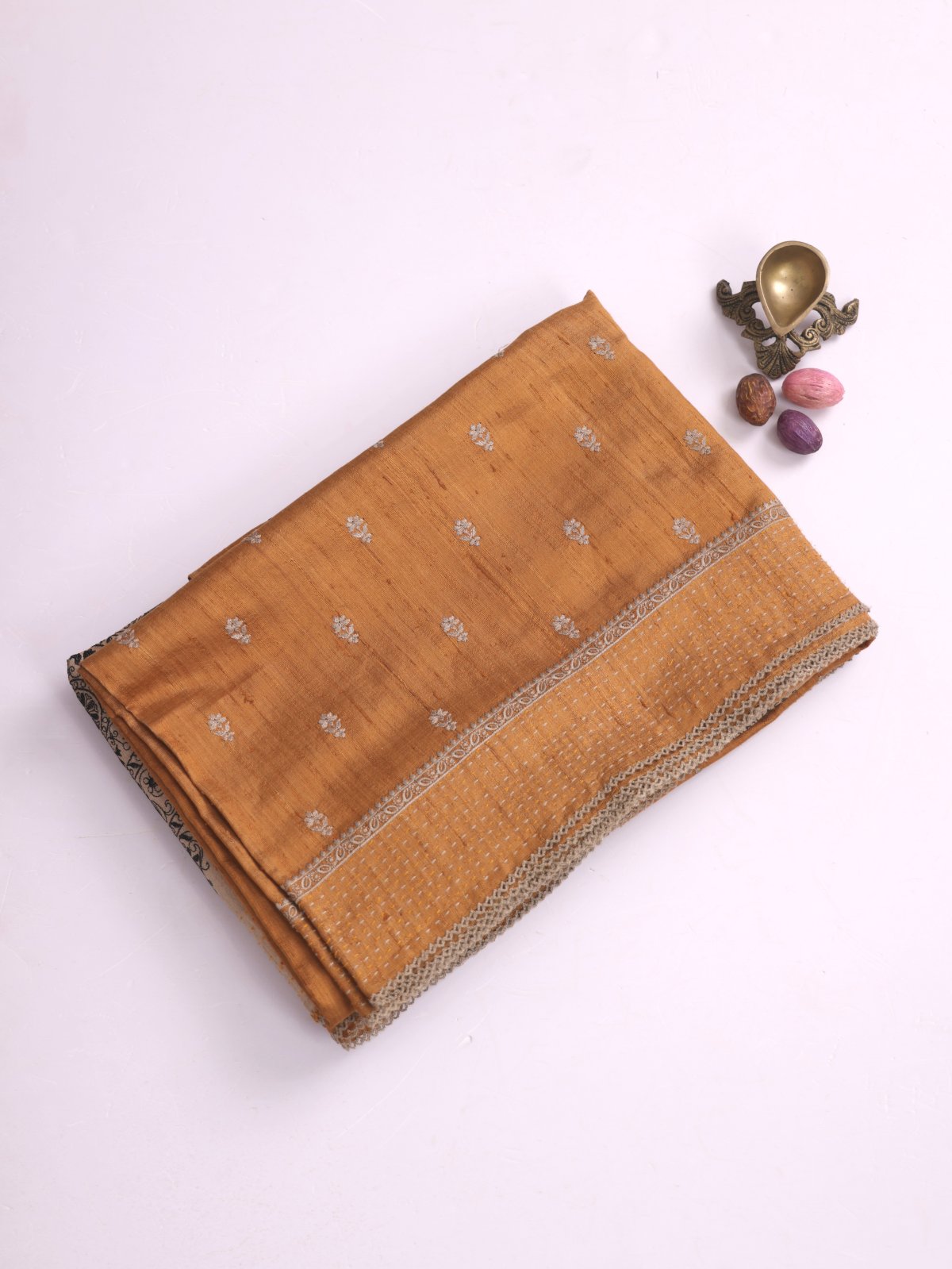 Mustard Munga Raw Silk Saree With Embroidery 