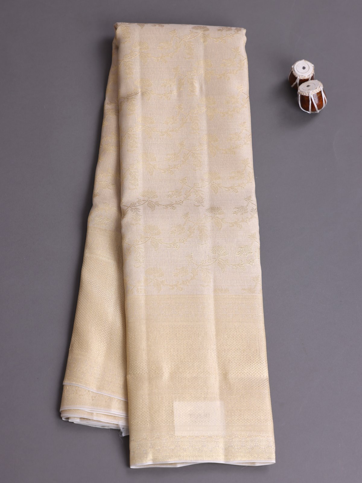 Cream Organza Kanjeevaram Silk Saree
