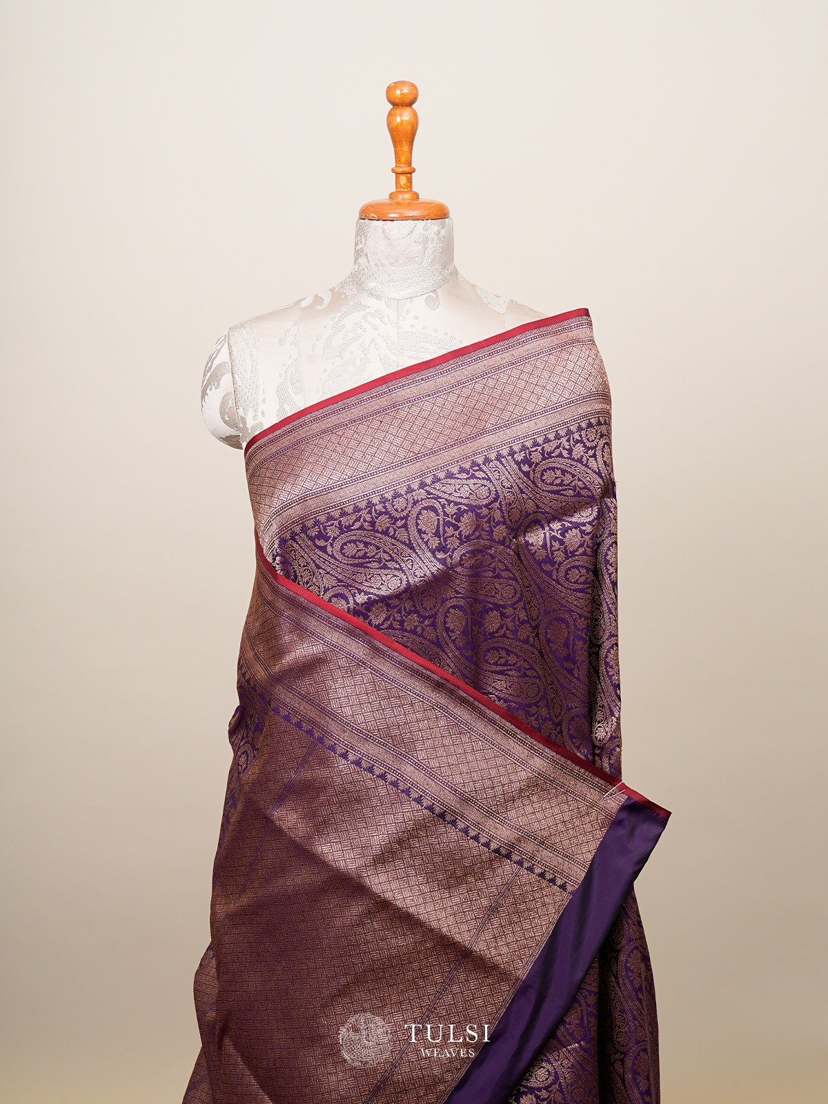 Violet Banarasi Silk Saree with Self Zari Border