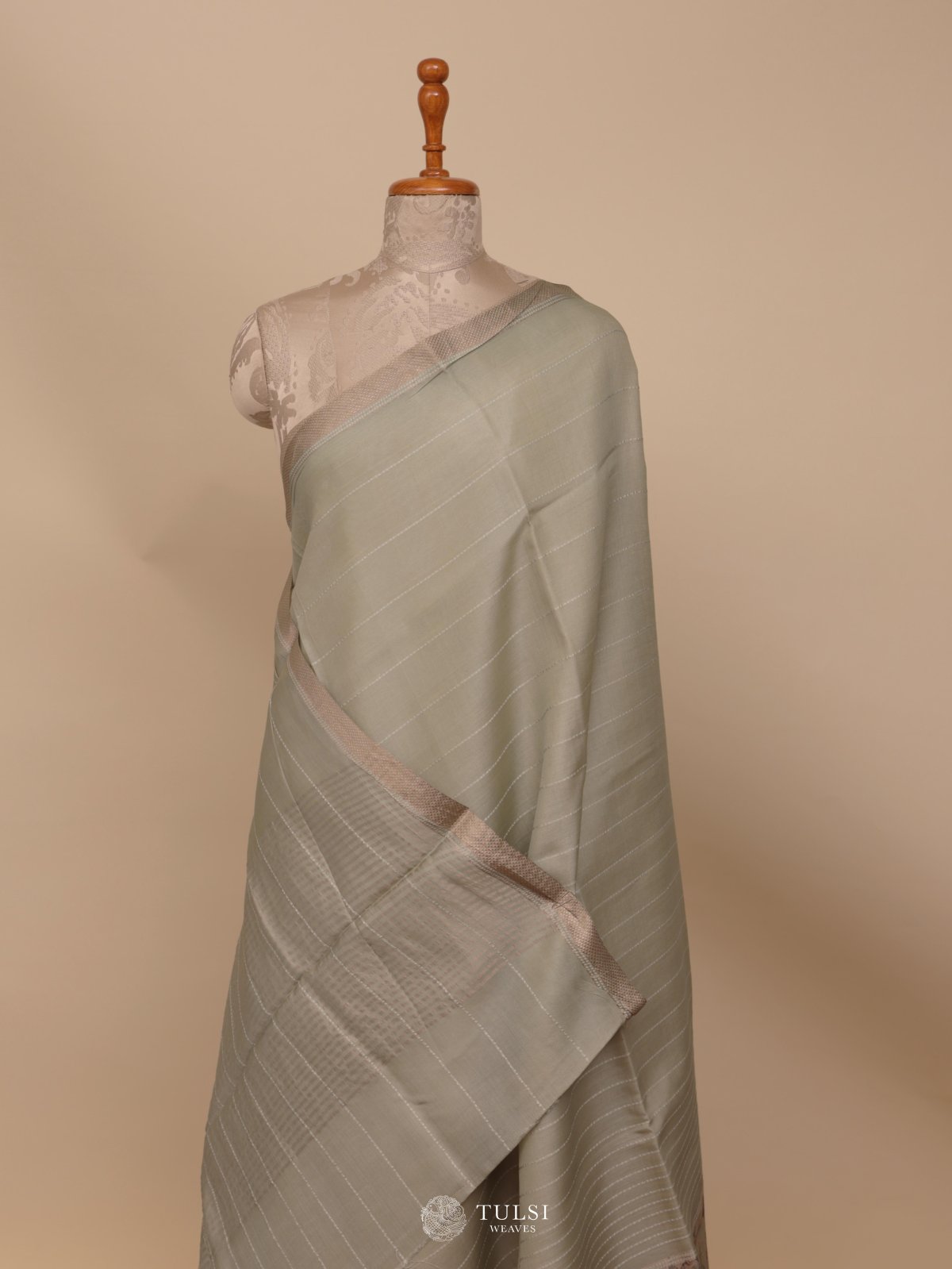 Pastel Green Printed Tussar Silk Saree