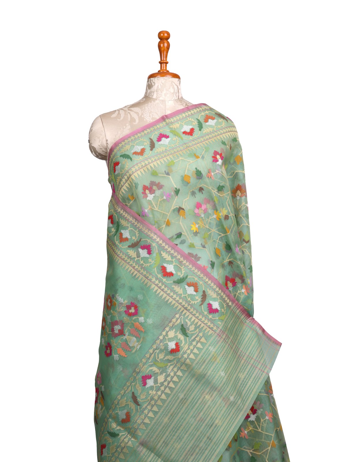 Pastel Green Kora Jamdani Silk Saree