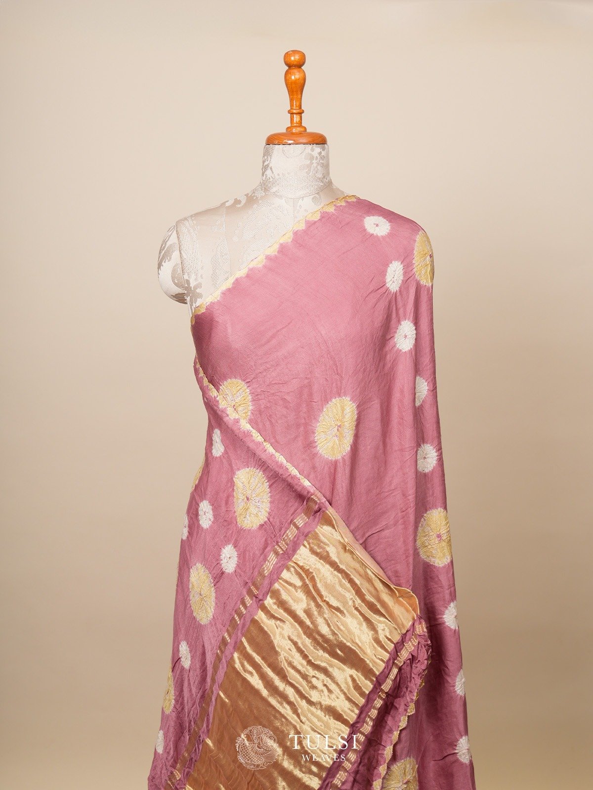 Peach Bandhini Silk Saree