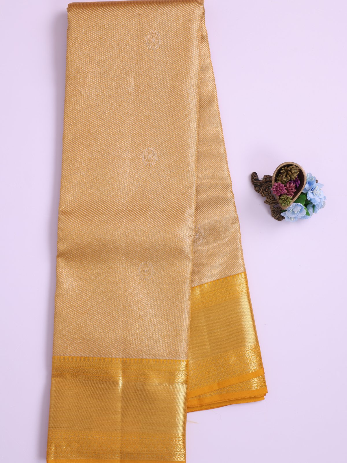 Mustard Yellow Tissue Brocade Kanjeevaram Silk Saree