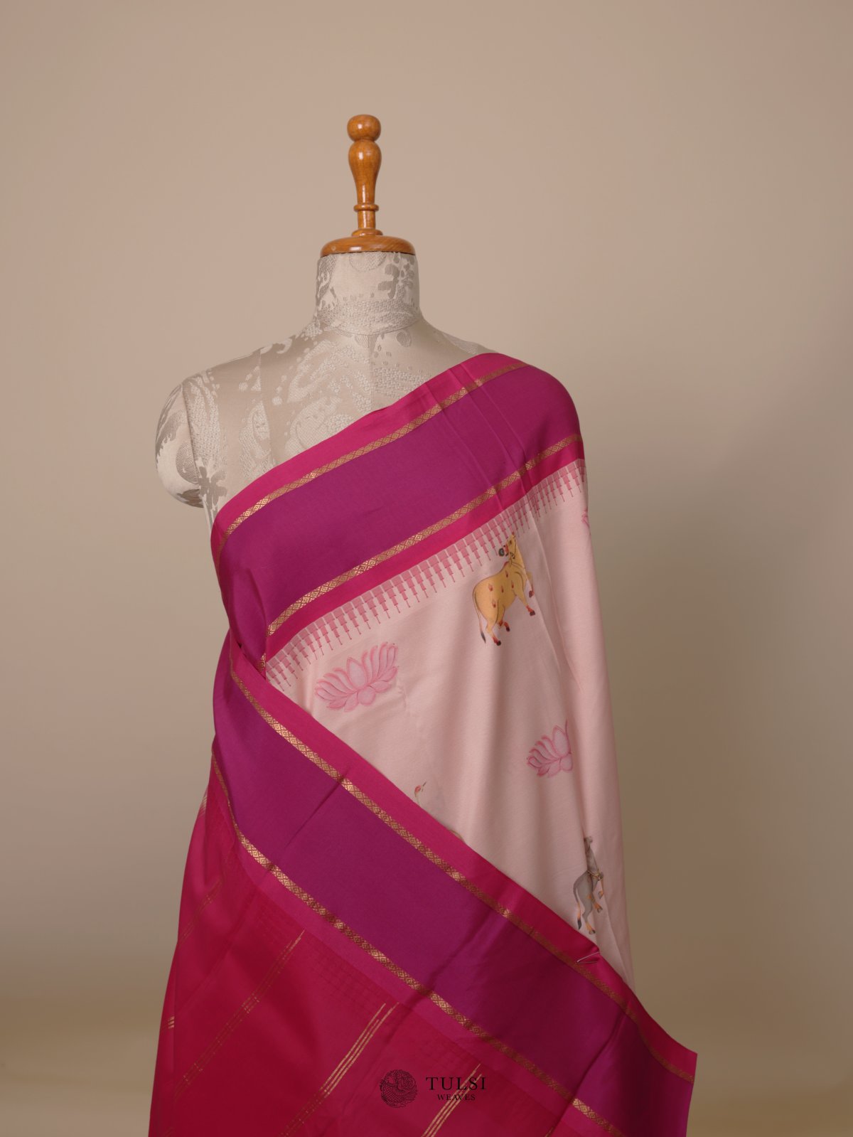 Light Pink Printed Kanjeevaram Silk Saree
