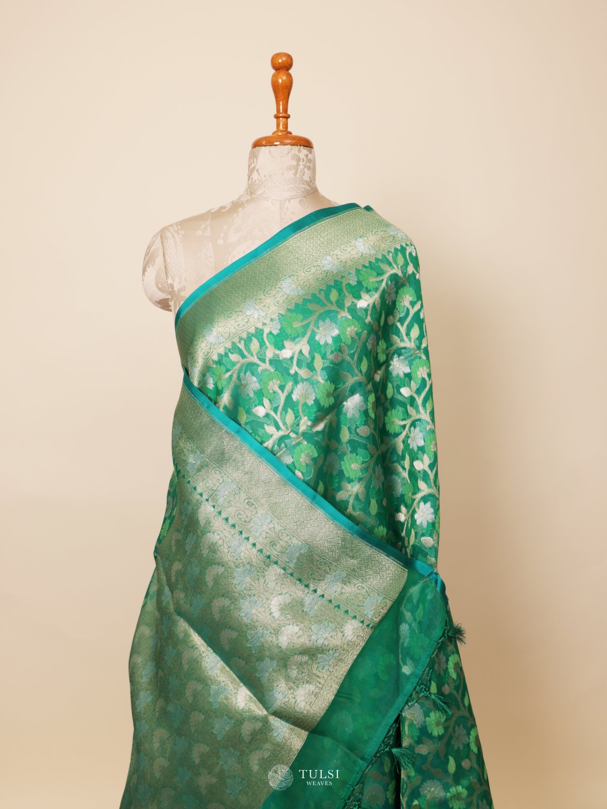 Dark Green Kora Silk Saree