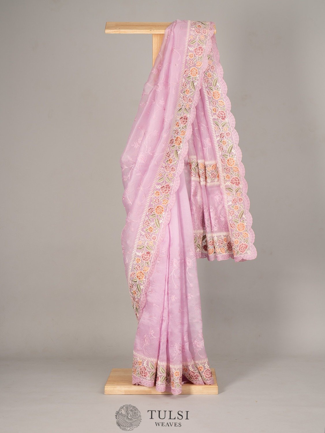 Light Lavender Organza Saree With Embroidered Border  