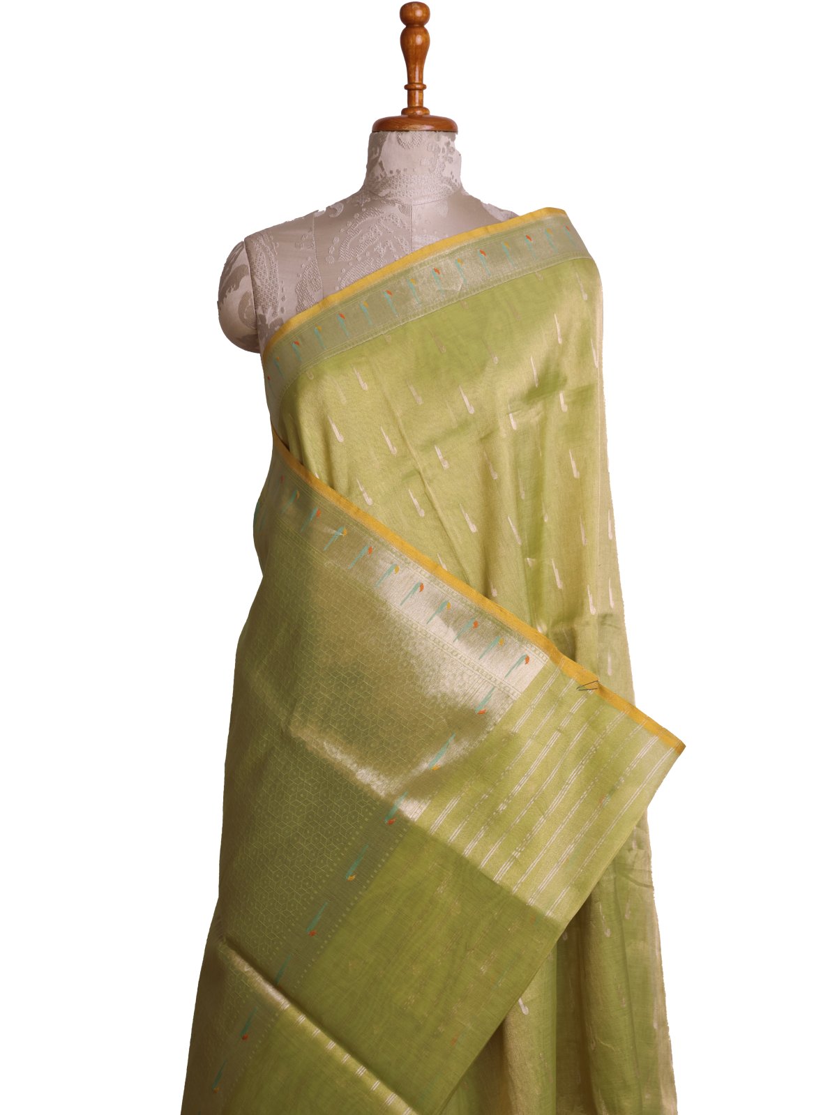 Light Mehndi Green Banaras Tissue Cotton Saree
