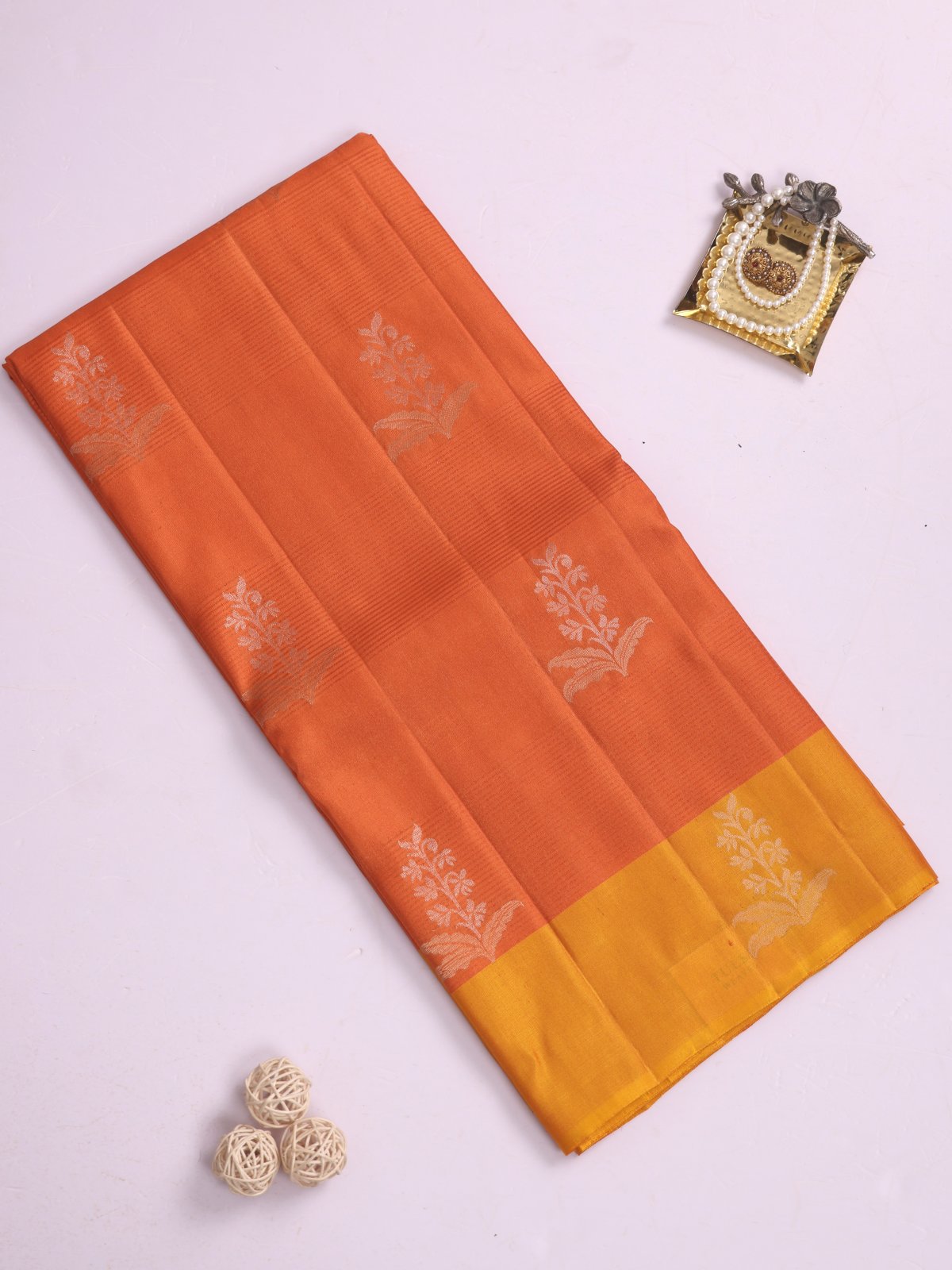 Orange Soft Silk Tussar Saree With Orangish Yellow Border