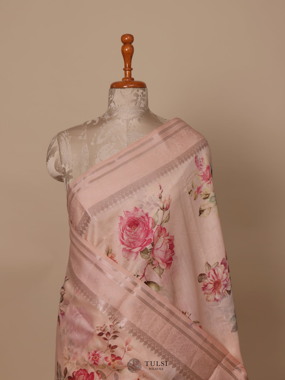 Light Peach Chanderi Cotton Saree
