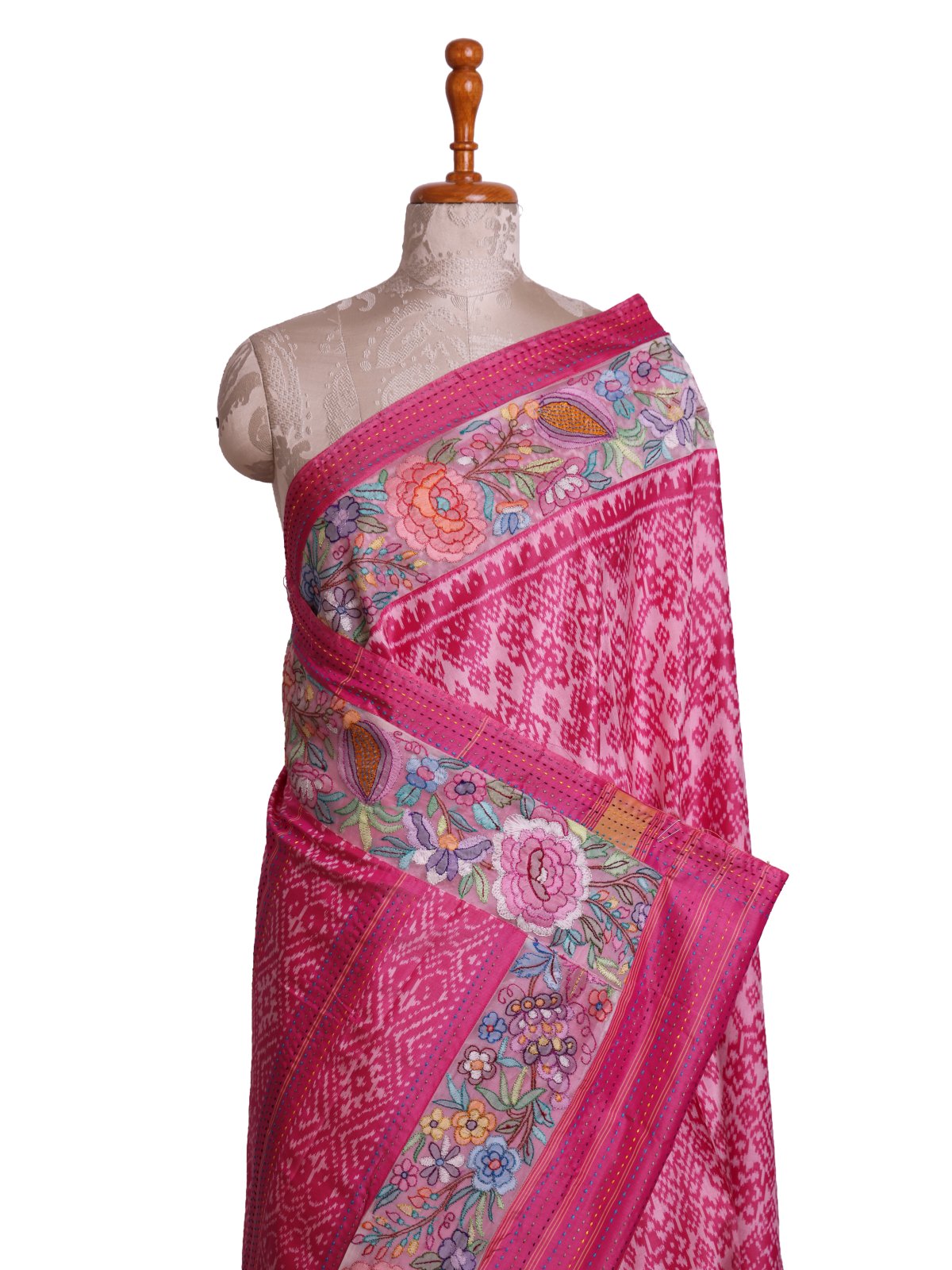 Pink Patola Silk Saree with Shadow Embroidered Border