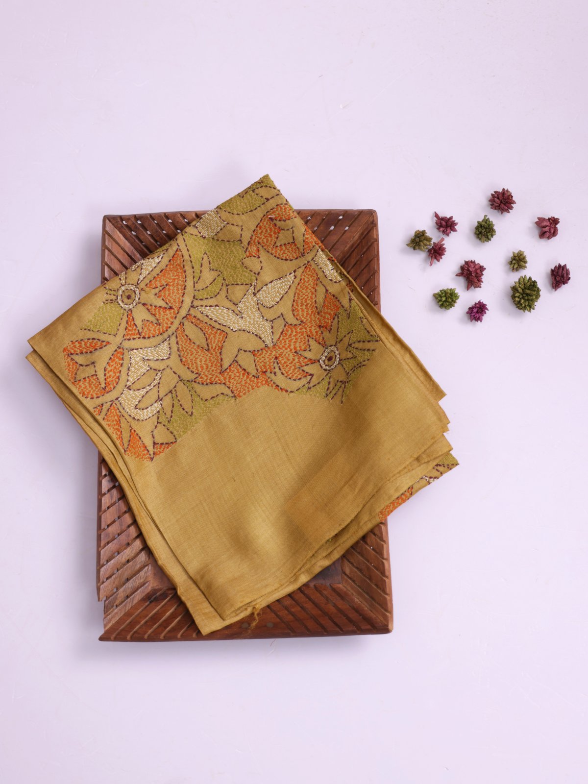 Sand Yellow Embroidered Tussar Silk Blouse