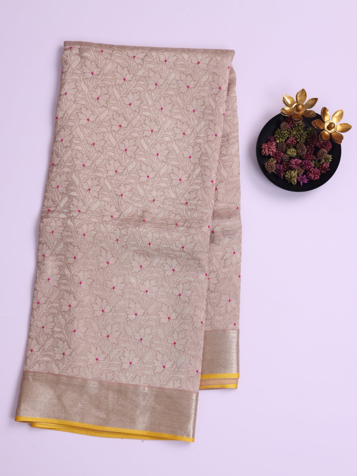Beige Banaras Crepe Silk Saree