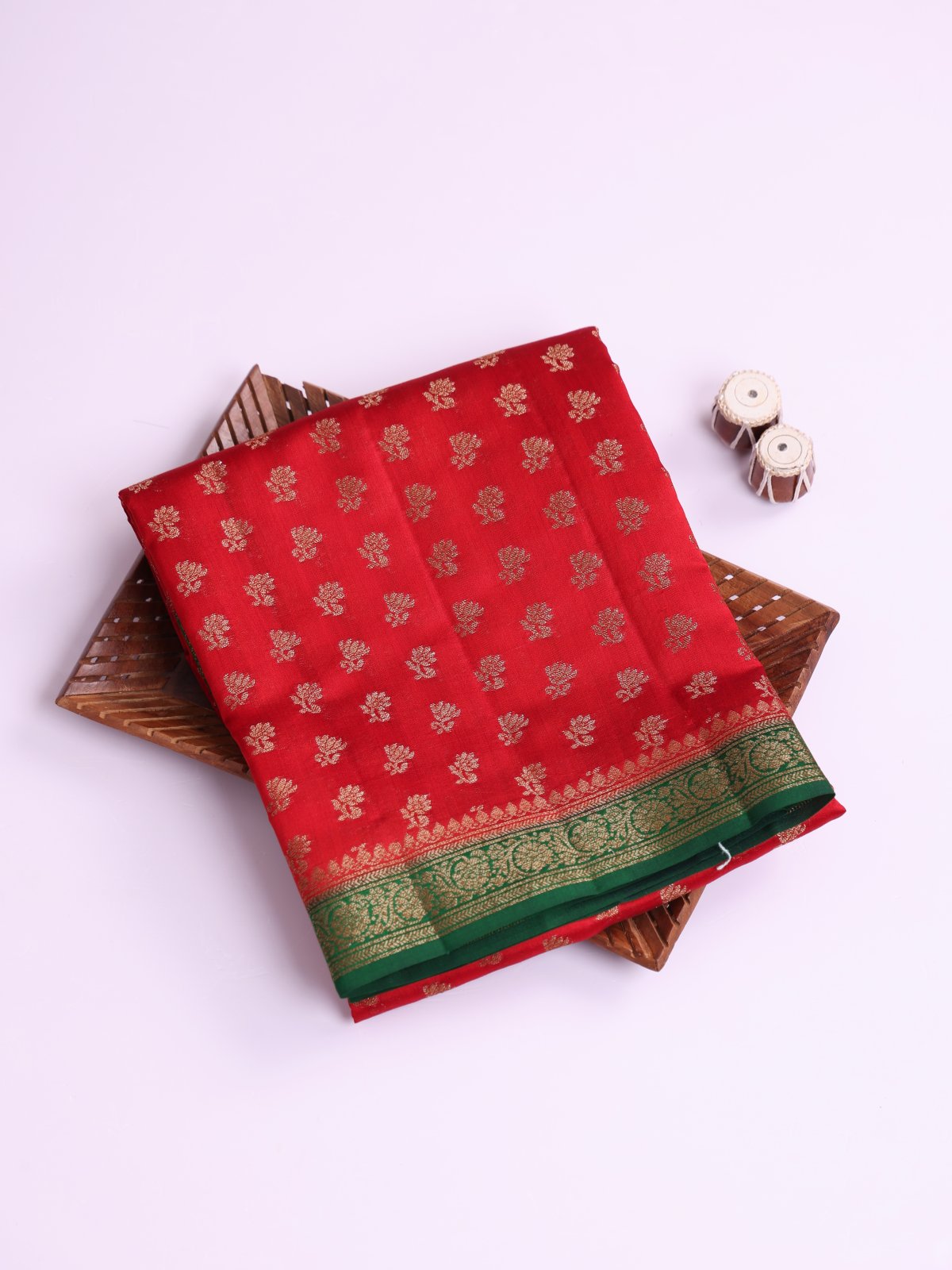 Red Chaniya Silk Saree with Emerald Green Border