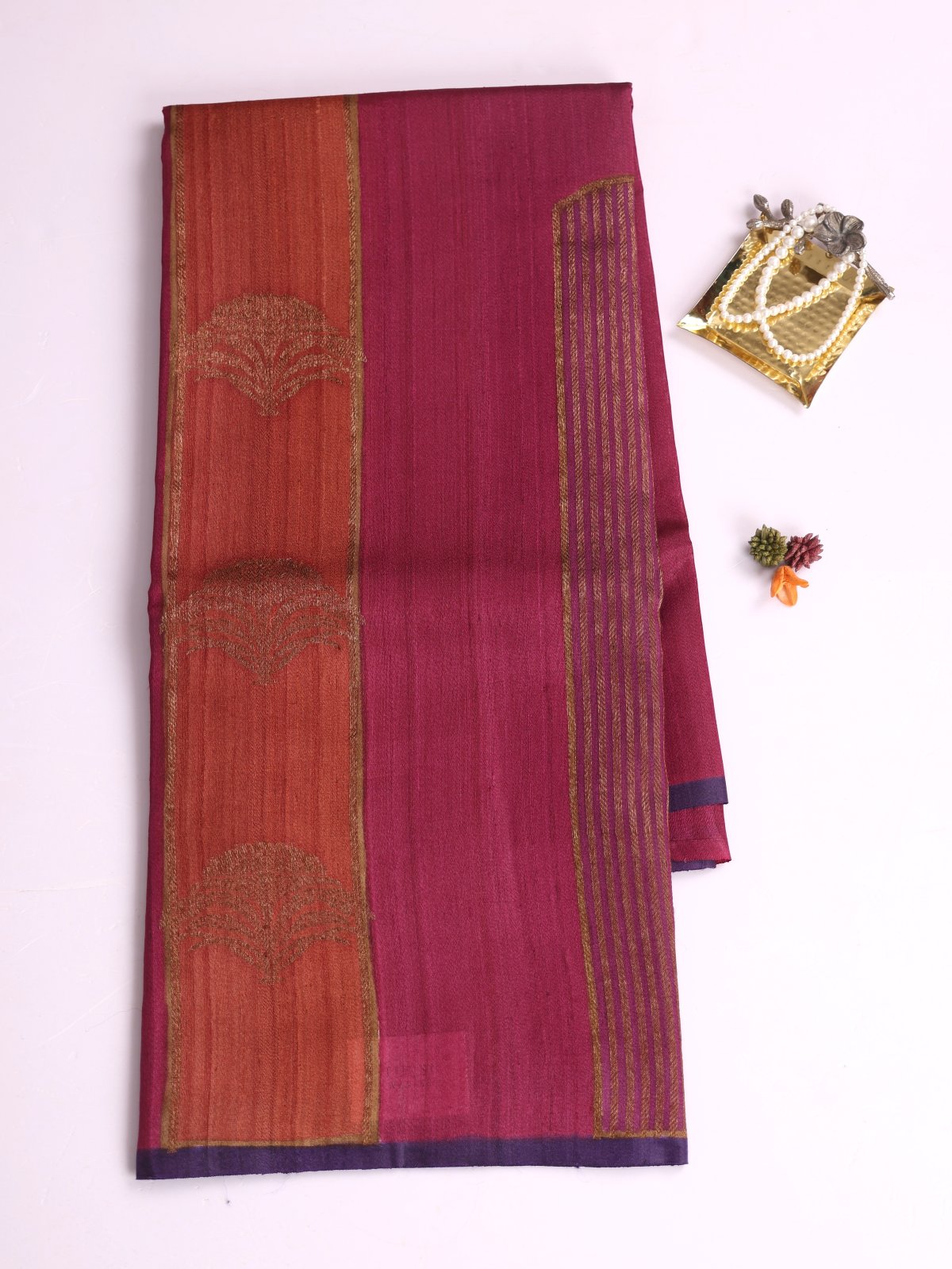 Magenta Banaras Tussar Silk Saree 