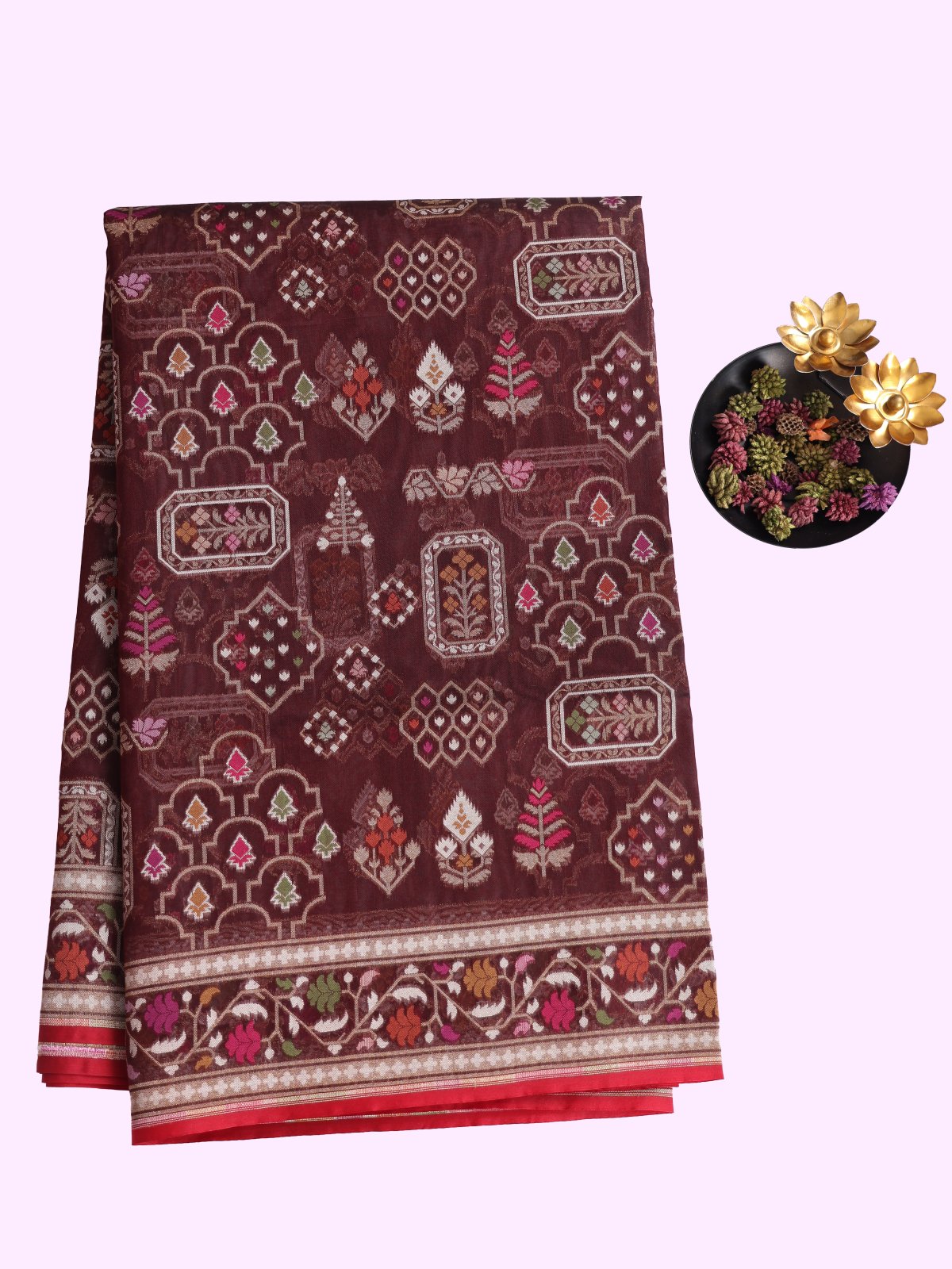 Chocolate Brown Kora Banaras Silk Saree