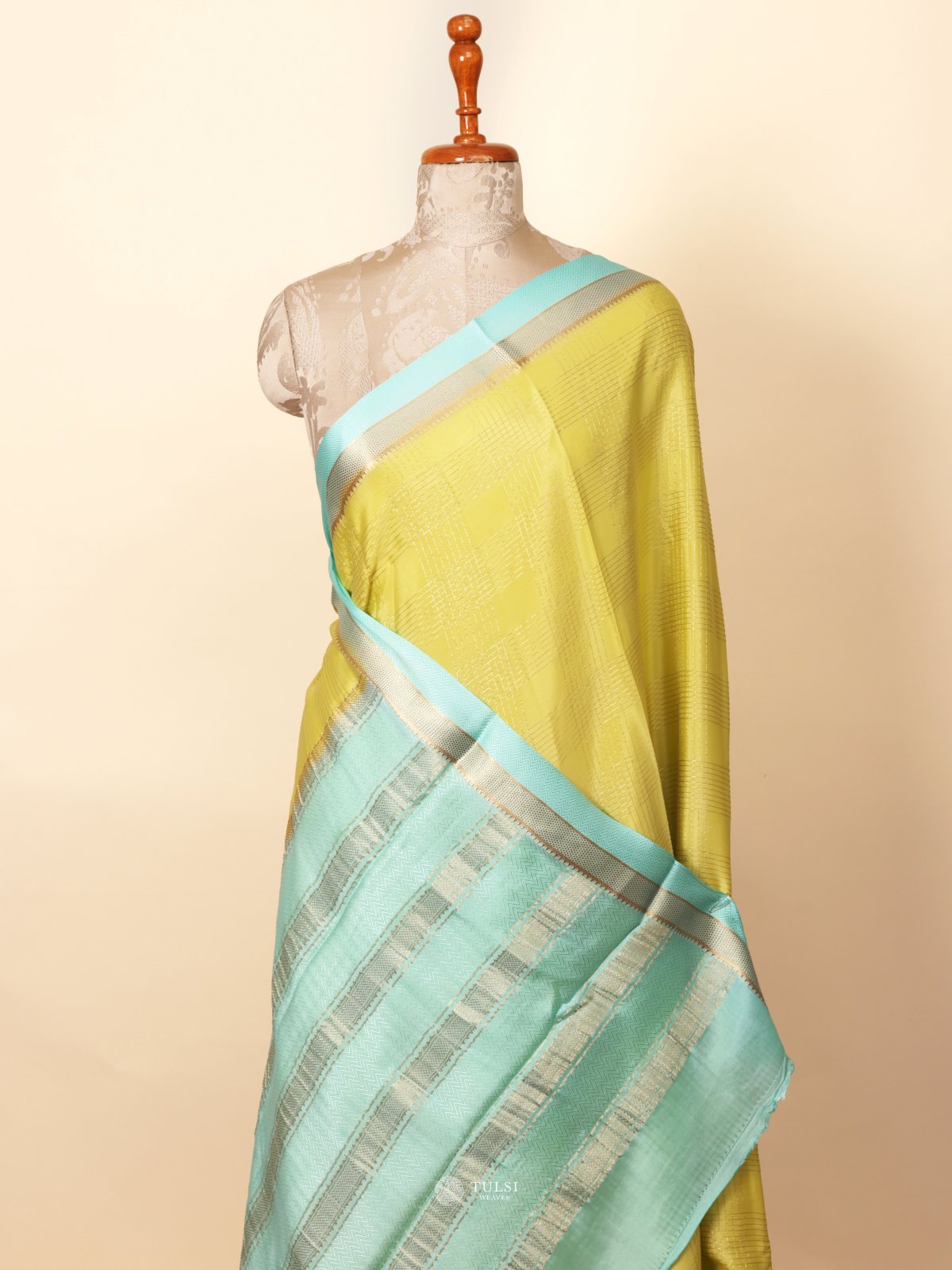 Yellow Green Mysore Silk Saree